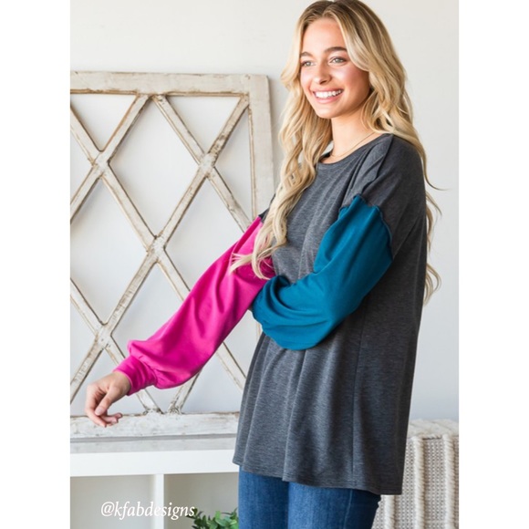 LAST 1! Puff Sleeve Fun, Vibrant Color Block Casual Top! - Picture 6 of 10